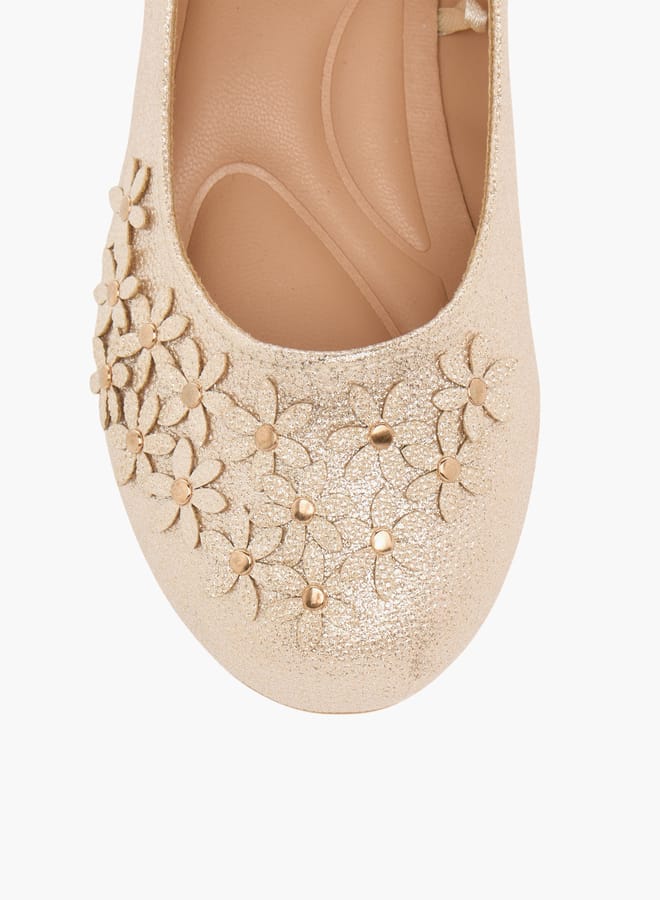 Little Missy Girls Floral Embellished Ballerina Shoes With Hook And Loop Closure - Image 3