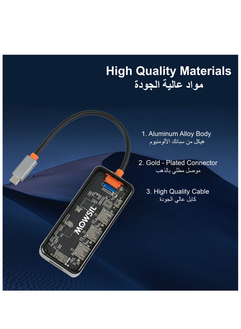 MOWSIL 5 in 1 USB C Hub 4K HDMI and FHD VGA Dual Video Output Type C Hub, PD 100W, Gigabit Ethernet, 3 USB 3.0 Ports, USB C to 3.5mm, SD/TF Slot Multiport Adapter for MacBook Pro/Air 2023, HP, - Image 5