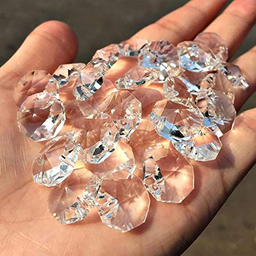 Fushing 100Pcs 1 Hole Clear Octagon Beads for Chandelier, Curtain, Suncatchers, Crystal Garland, Necklaces, Earrings, Jewelry Making and Craft Ideas (Clear, 14mm) - Image 2