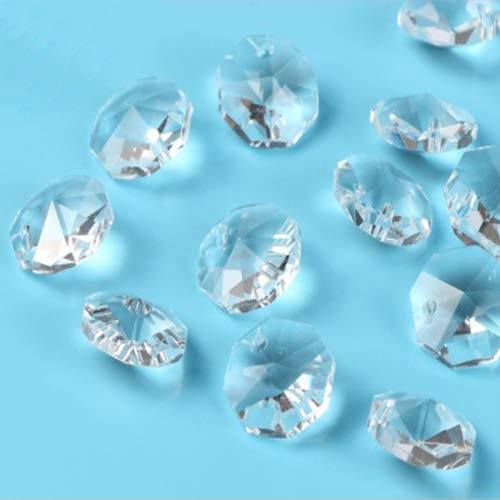 Fushing 100Pcs 1 Hole Clear Octagon Beads for Chandelier, Curtain, Suncatchers, Crystal Garland, Necklaces, Earrings, Jewelry Making and Craft Ideas (Clear, 14mm) - Image 1