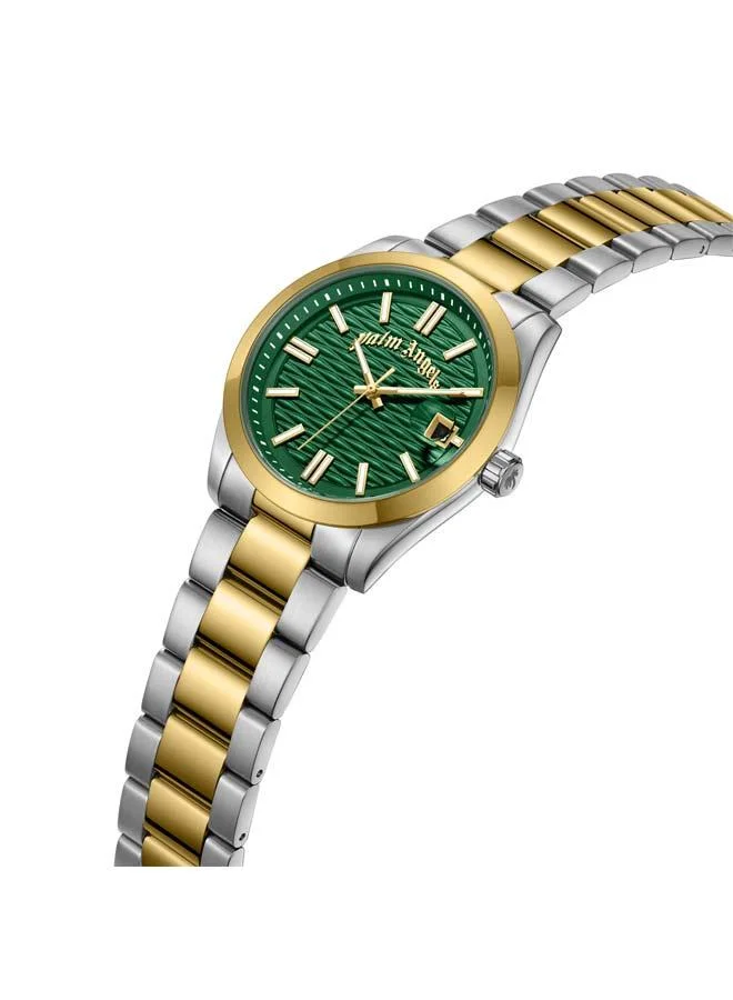 Palm Angels Serreno Green Dial Silver Gold Stainless Steel Bracelet Analog Watch for Men, 40mm