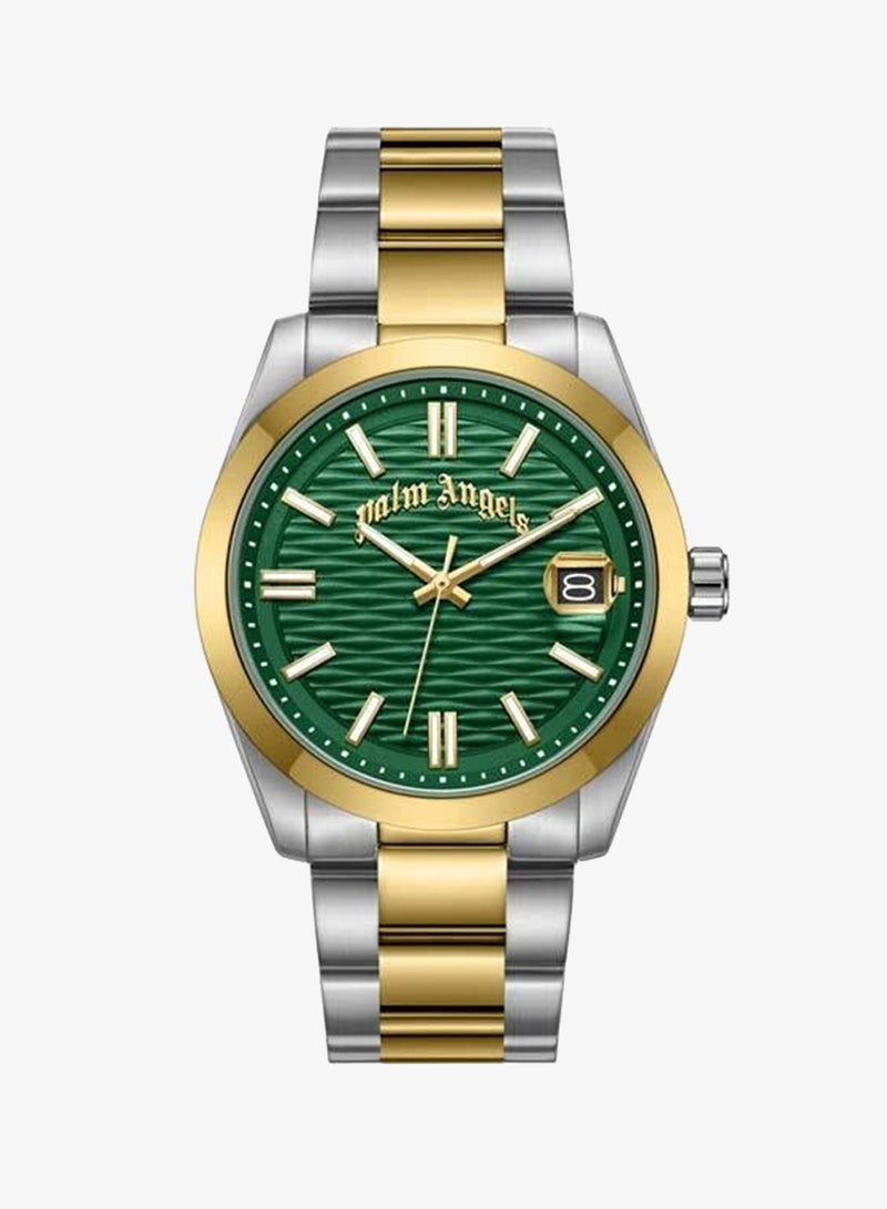 Palm Angels Serreno Green Dial Silver Gold Stainless Steel Bracelet Analog Watch for Men, 40mm - Image 1