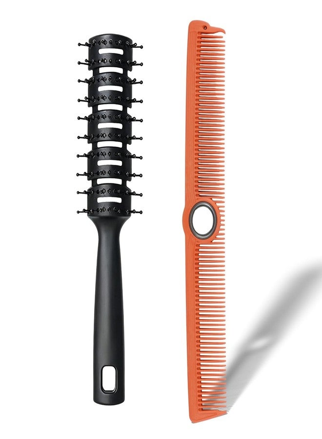 BARBERPLAN 2Pcs Spinning Barber Comb Set - 360° Rotatable Fine Tooth Comb Hair Cutting Comb for Men Women All Hair Types, Salon Home Use (Orange) - Image 1