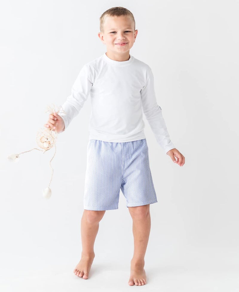 RUGGEDBUTTS Boys UPF50+ Sun Protection Seersucker Swim Trunks - Periwinkle Blue Seersucker, 6-12m - Image 2