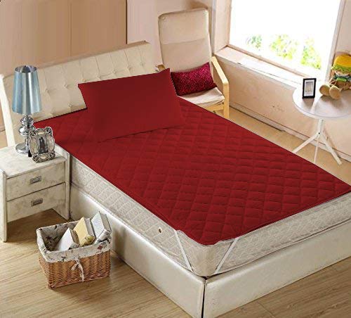 Homespun Quilted Triple Layered 100% Waterproof Single Bed Mattress Protector, Maroon Color, 36x78 inches - Image 1