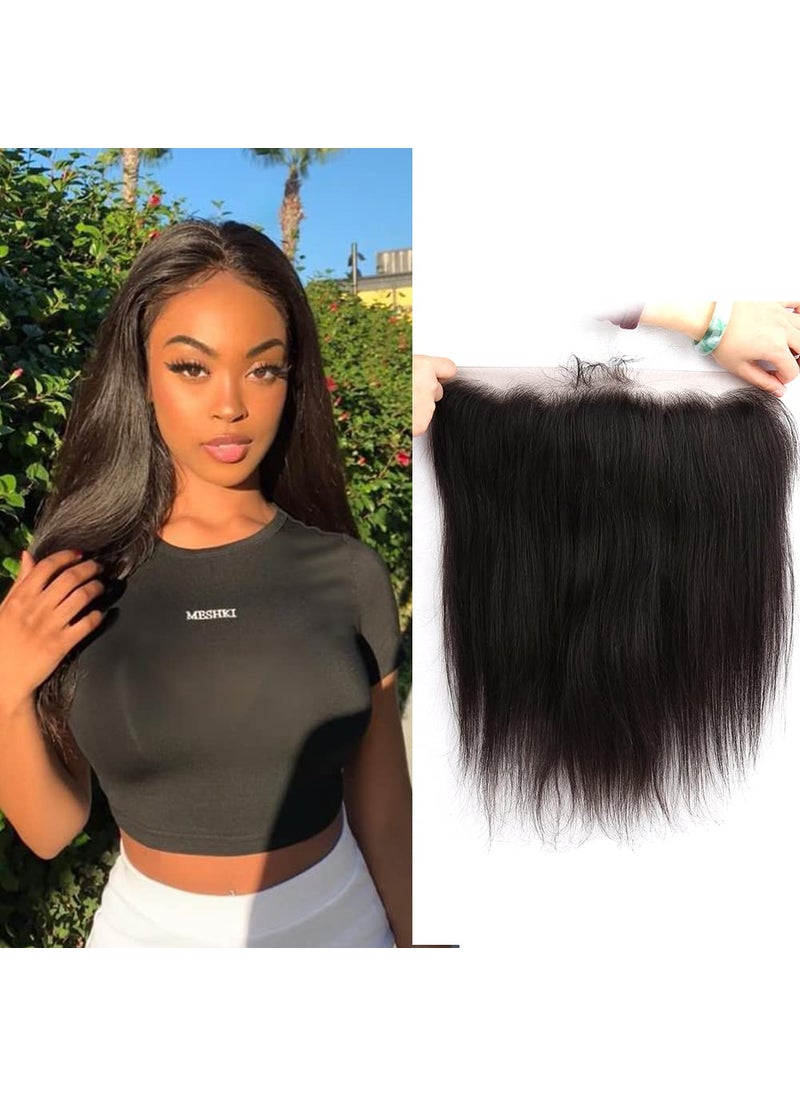 greatremy - Brazilian Virgin Human Lace Frontal Closure with Free Part Baby Hair Ear To Ear Straight 13x4 Density Natural Color 10inch - Image 1