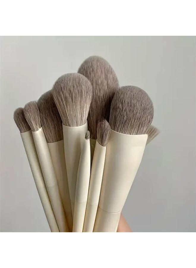 10 Cloud Porcelain White Professional Makeup Brush Set Soft Bristle For Foundation Eyeshadow Contouring - Image 1
