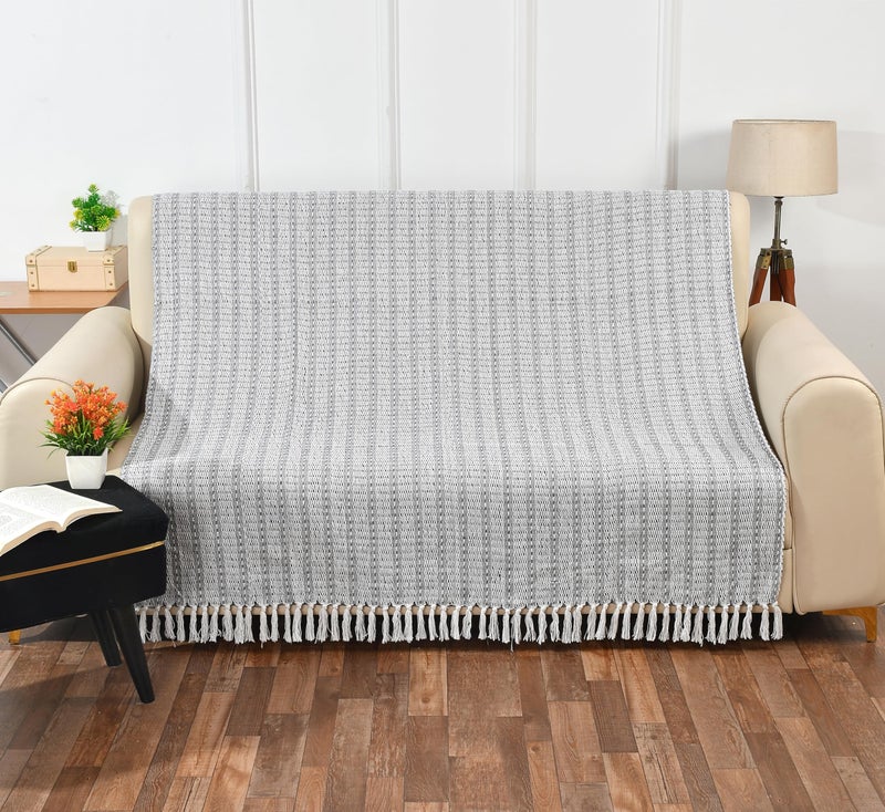 SASHAA World Cotton Striped Super Soft & Breathable Throw Blanket | Black Throw Blanket | 200 x 150 cm-100 TC - Image 2