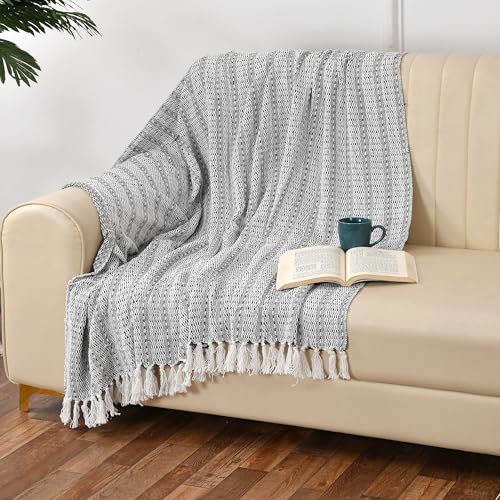 SASHAA World Cotton Striped Super Soft & Breathable Throw Blanket | Black Throw Blanket | 200 x 150 cm-100 TC - Image 1