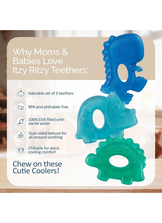 Itzy Ritzy Itzy Ritzy Water-Filled Teethers - Cold Cutie Coolers Textured On Both Sides to Massage Sore Gums & Emerging Teeth - Can Be Chilled in Refrigerator, Set of 3 Coordinating Dinosaur Water Teethers  - Image 2