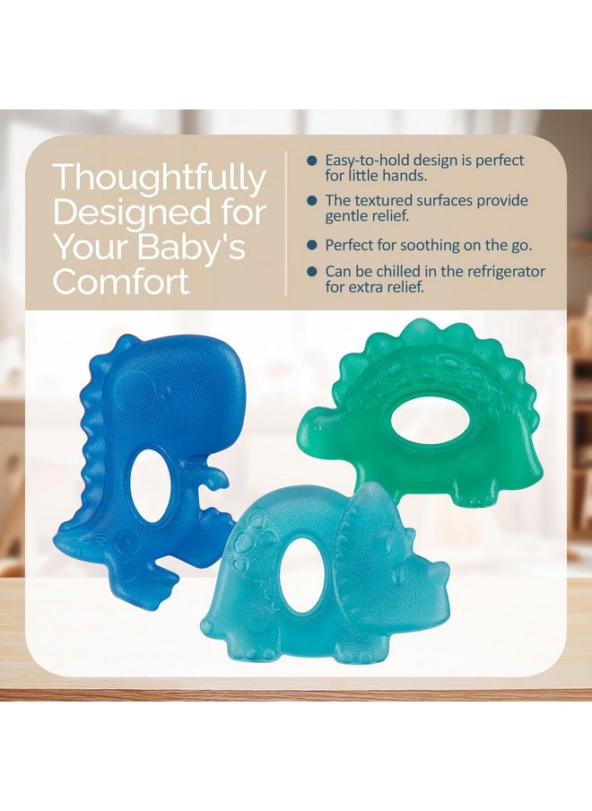 Itzy Ritzy Itzy Ritzy Water-Filled Teethers - Cold Cutie Coolers Textured On Both Sides to Massage Sore Gums & Emerging Teeth - Can Be Chilled in Refrigerator, Set of 3 Coordinating Dinosaur Water Teethers  - Image 3