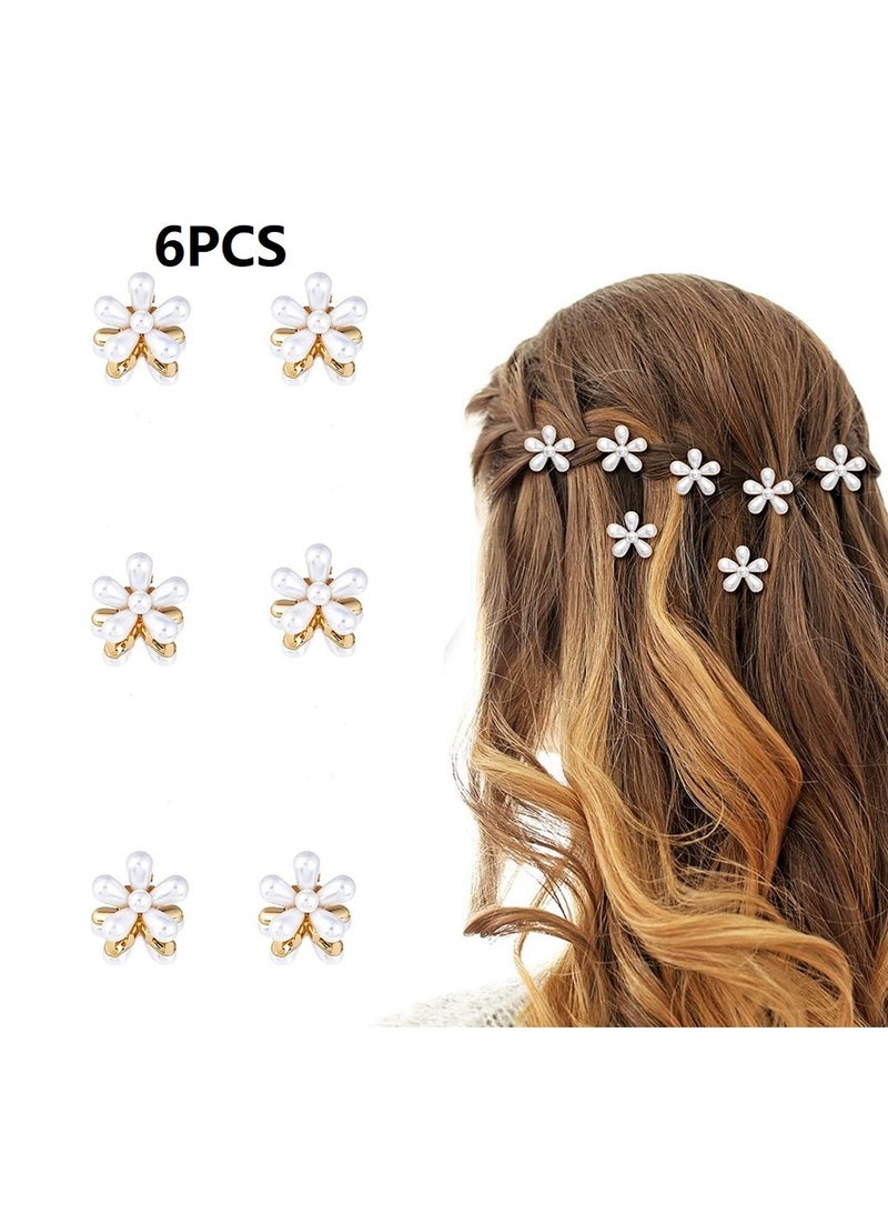 6 قطع صغيرة لؤلؤة الشعر كليب الأبيض المعدن تصميم زهرة مخلب كليب الانفجارات مقاطع اكسسوارات الشعر الزخرفية للنساء الفتيات - Image 1