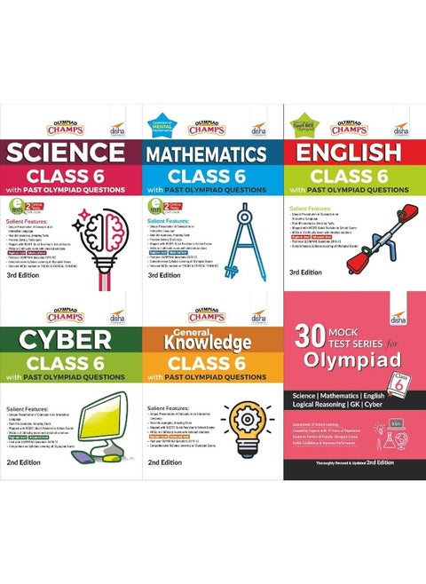 Olympiad Champs Science, Mathematics, English, Cyber & GK Class 6 with 30 Mock Tests (Set of 6 Books) 2nd Edition