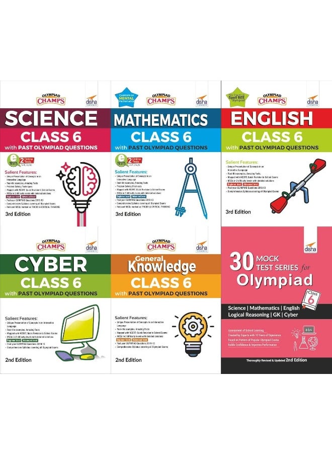 Olympiad Champs Science, Mathematics, English, Cyber & GK Class 6 with 30 Mock Tests (Set of 6 Books) 2nd Edition 