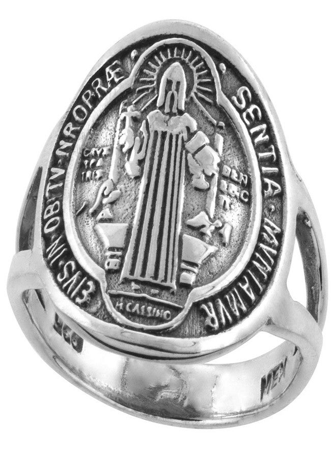 Sabrina Silver Sterling Silver Saint Benedict Ring for Women 11/16 inch wide size 9.5 - Image 1