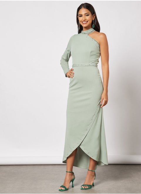Asymmetric Neck Wrap Dress