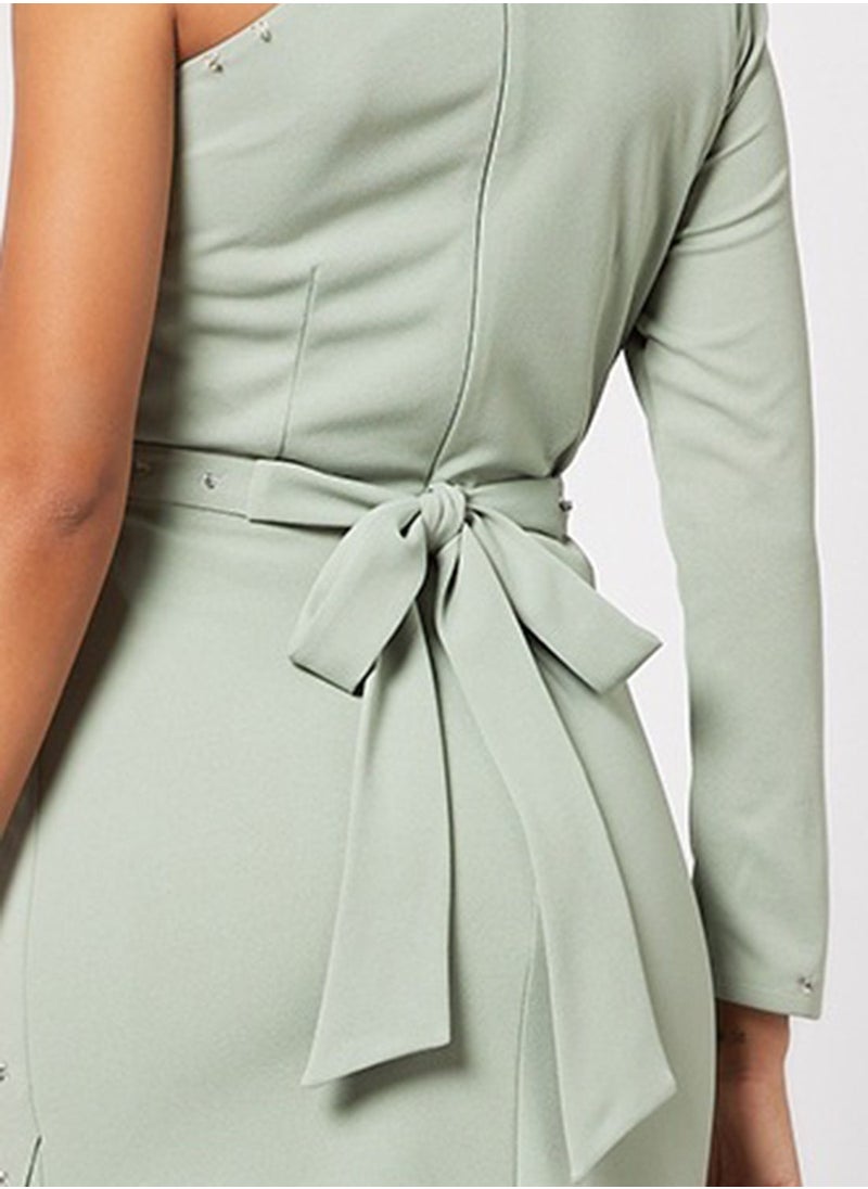 ZUYE - Asymmetric Neck Wrap Dress - Image 1