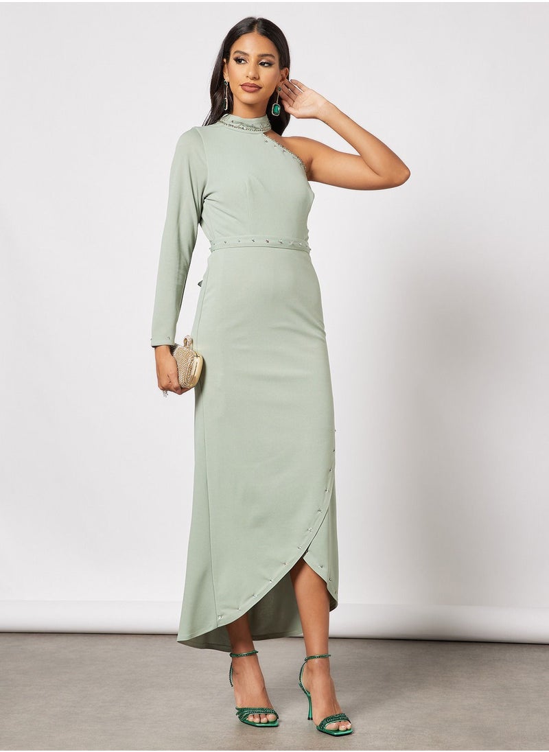 ZUYE - Asymmetric Neck Wrap Dress - Image 1