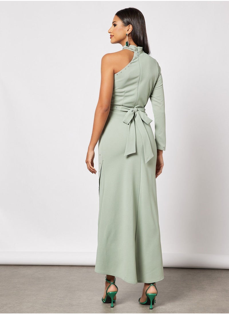ZUYE - Asymmetric Neck Wrap Dress - Image 1