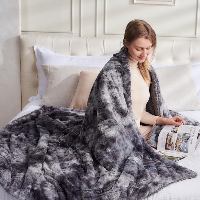 نيو كوزبلاي Newcosplay Super Super Faux Fur Throw blanket للأريكة الرمادية شيربا شيربا غامضة أفخم دافئة لسرير أريكة (رمي رمادي (40 "" x50 ")) - Image 1
