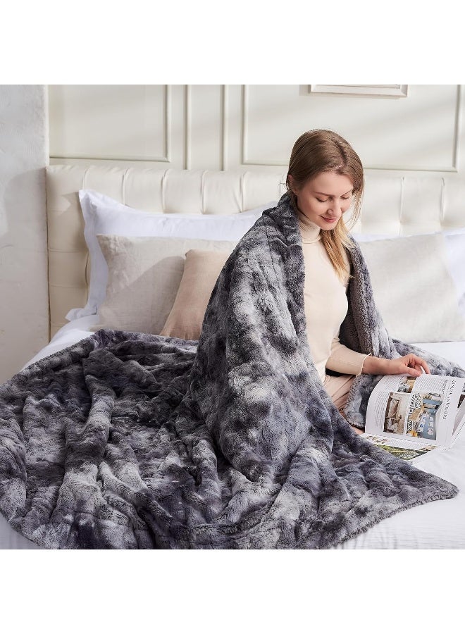 نيو كوزبلاي Newcosplay Super Super Faux Fur Throw blanket للأريكة الرمادية شيربا شيربا غامضة أفخم دافئة لسرير أريكة (رمي رمادي (40 "" x50 ")) - Image 2