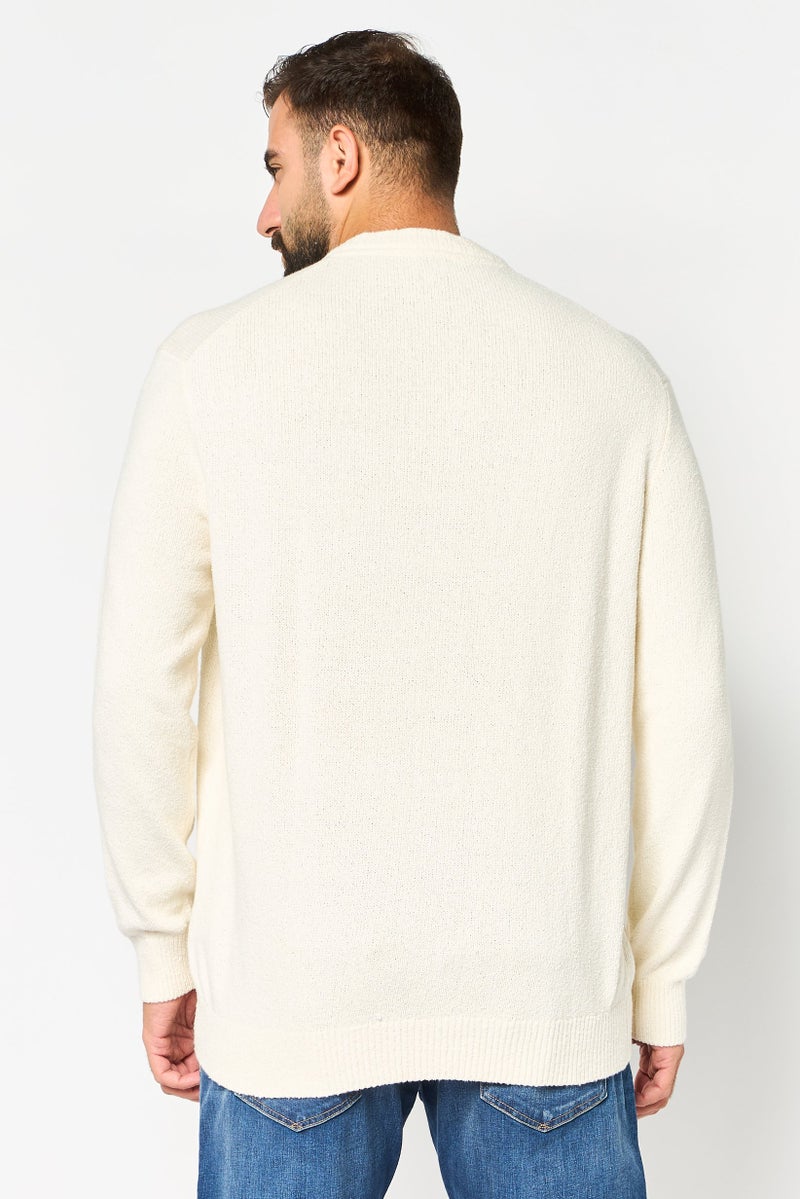 Celio Men Crew Neck Textured Long Sleeve Sweatshirt, Light Cream - Image 4
