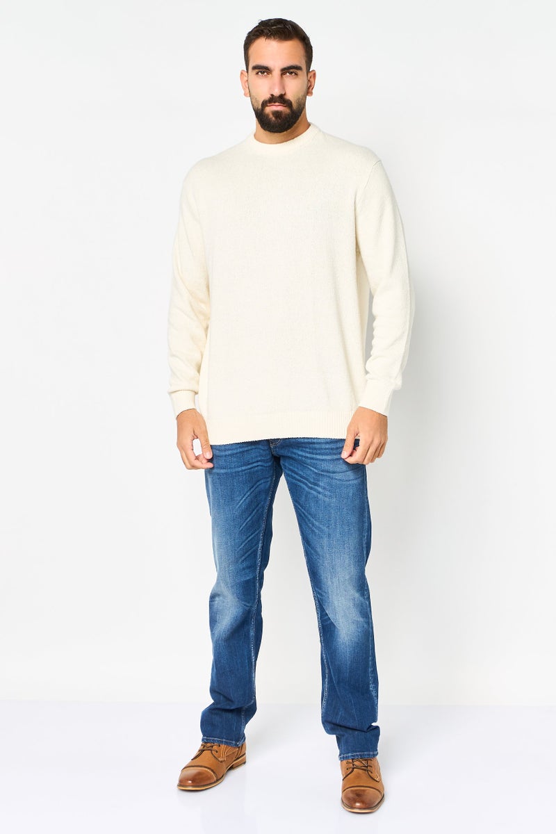 Celio Men Crew Neck Textured Long Sleeve Sweatshirt, Light Cream - Image 2