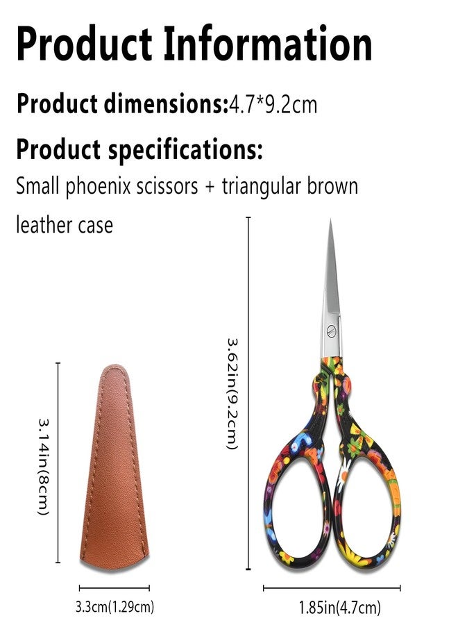 Jaasuee Sharp Embroidery and Crafting Scissors with Leather Cover, 3.62 inch Stainless Steel Stork Shaped Scissors for Needlework and DIY Crafts, Black Flower, J5064 - Image 2
