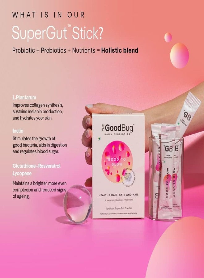 The Good Bug Good To Glow SuperGut Powder for Glowing Skin | Pre & Probiotic Supplement for Healthier Skin, Hair & Nails for Women | 5 Billion CFU of Clinically Proven Strains | 30 Days Pack - Image 2