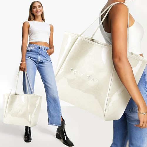 KALIDI FANCY FOREST KALIDI Large PVC Tote Bag Women Weekender Hobo Bag Travel Purse Trendy Kraft Paper Oversize Shoulder Handbag for Work College Beach - Image 2