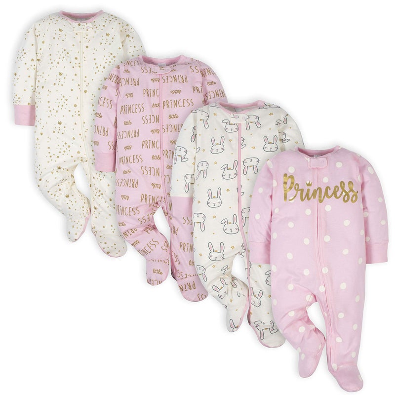 Gerber Baby Girls 4 Pack 'N Play Footie And Toddler Sleepers, Princess Pink, Newborn US - Image 1