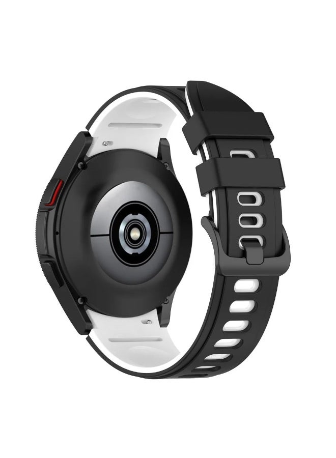 Silicone Strap for Samsung Galaxy Watch 4/5/6/7 44mm 40mm/Classic 46mm 42mm 47mm 43mm/Samsung Watch 5pro 45mm Bracelet (Black/White) - Image 1