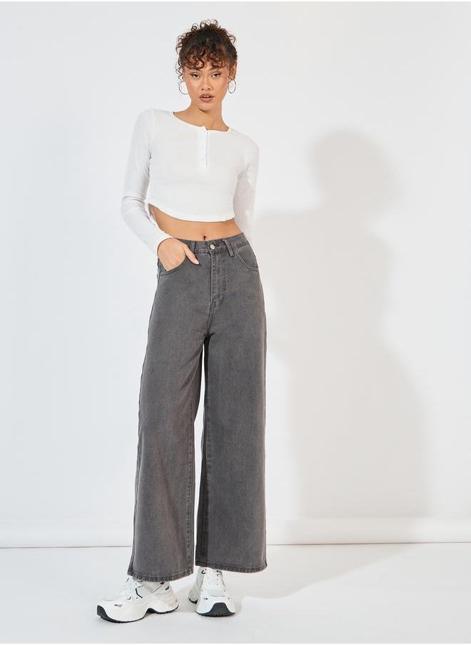 Styli Mid Rise Wide Leg Ankle Length Jeans  - Image 1