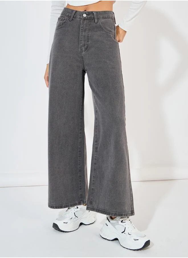 Styli Mid Rise Wide Leg Ankle Length Jeans