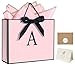 QLSKO Personalized Initial Paper Bag for Women GrilsMonogrammed Gift Bag with Bow RibbonWrapping Tissue and Card Matching Envelope Sticker Pink AMedium - Image 1