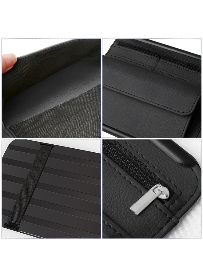 Car Sun Visor Organizer, Multi-Pocket Glasses Holder with Zipper, Universal Vehicle Sunshade Storage Bag, Beige - Image 5
