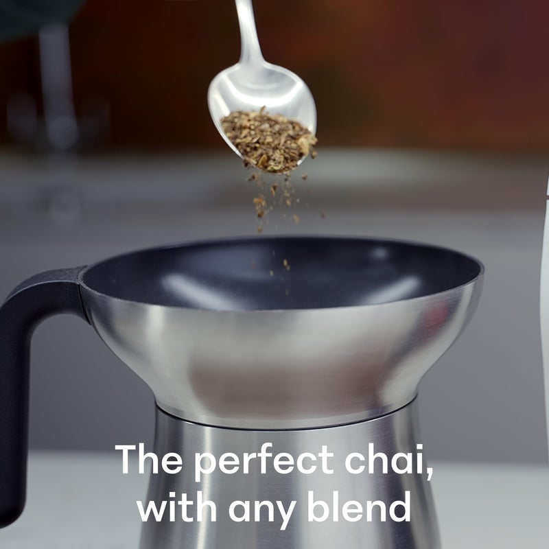 Loka Chai Maker for Authentic Masala Chai & Chai Latte | Easy Clean Stainless Steel Stovetop Tea Maker with Innovative Chai Fountain | Non-Stick Ceramic, 20oz (3 Cups) - (Silicone Strainer) - Image 4