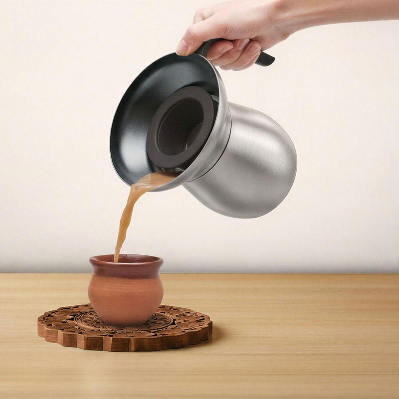 Loka Chai Maker for Authentic Masala Chai & Chai Latte | Easy Clean Stainless Steel Stovetop Tea Maker with Innovative Chai Fountain | Non-Stick Ceramic, 20oz (3 Cups) - (Silicone Strainer) - Image 1