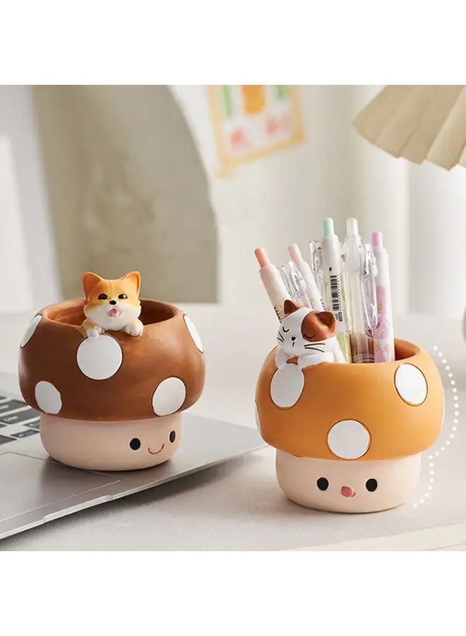 1pc Adorable Mushroom Resin Pen Holder Red Series Desk Organizer For Makeup Brushes Office Supplies Creative Decor Students Girls Birthday Gift Stationery - Image 2
