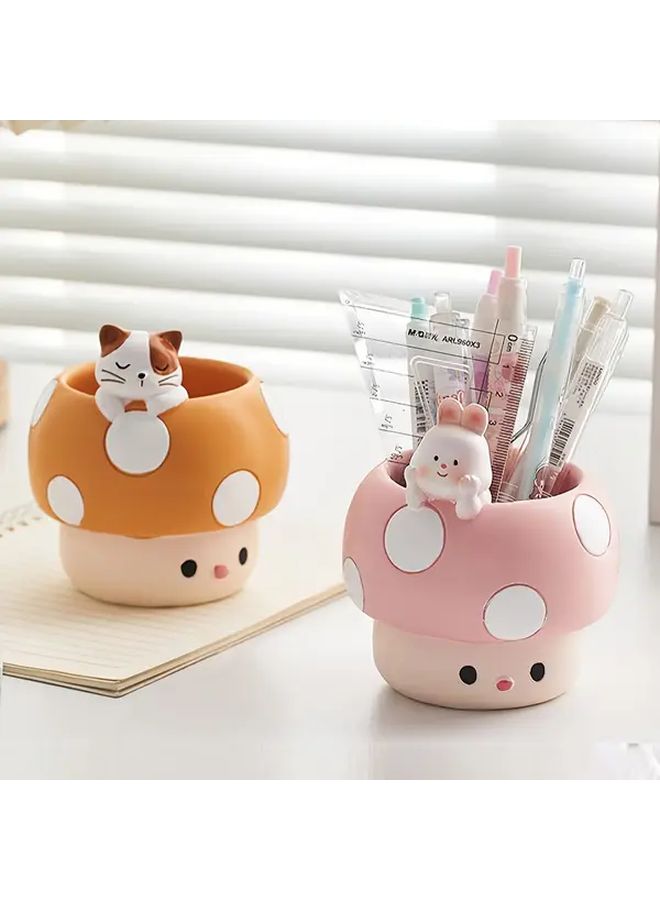 1pc Adorable Mushroom Resin Pen Holder Red Series Desk Organizer For Makeup Brushes Office Supplies Creative Decor Students Girls Birthday Gift Stationery - Image 1