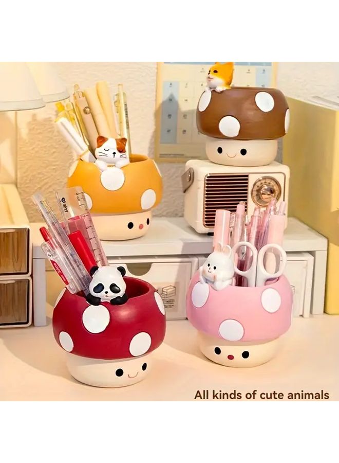 1pc Adorable Mushroom Resin Pen Holder Red Series Desk Organizer For Makeup Brushes Office Supplies Creative Decor Students Girls Birthday Gift Stationery - Image 4