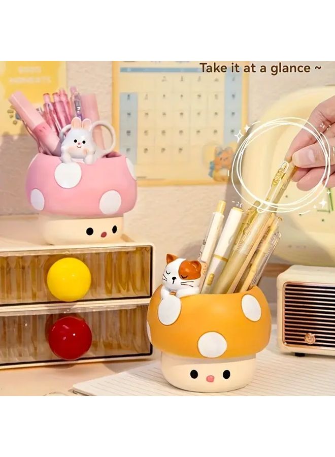 1pc Adorable Mushroom Resin Pen Holder Red Series Desk Organizer For Makeup Brushes Office Supplies Creative Decor Students Girls Birthday Gift Stationery - Image 3