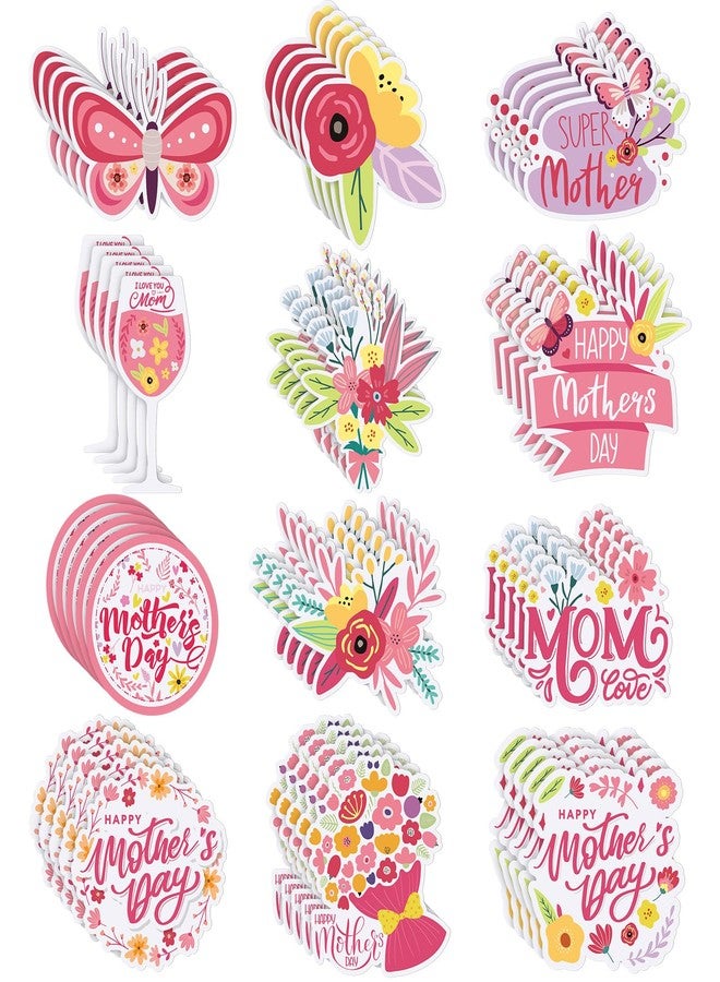 Dinifee 60 Pcs Mother's Day Cutouts Paper Mother's Day Bulletin Board Cutouts Mother's Day Decoration Flower Shaped Die Cut for Mom Kids DIY Craft Mother's Day Theme School Bulletin Board Decor - Image 1