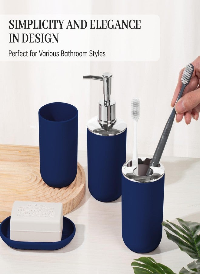 RRM Bathroom Accessory Set, 4 Pcs Plastic Bathroom Set Include Soap Dispenser, Soap Dish, Toothbrush Holder, Mousewash Cup, Modern Bahtroom Décor Set, Space Save for Bathroom (Blue) - Image 5