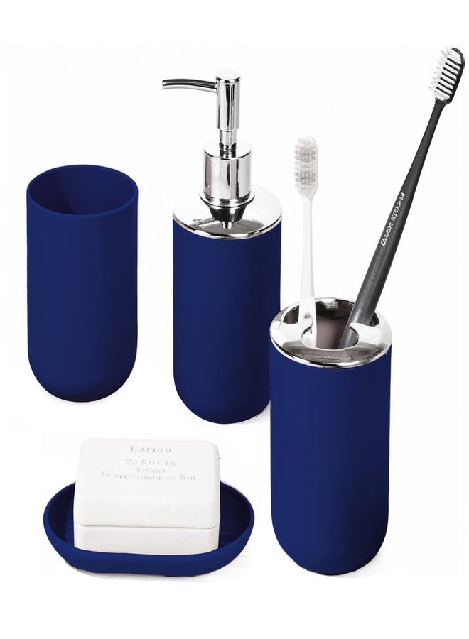 RRM Bathroom Accessory Set, 4 Pcs Plastic Bathroom Set Include Soap Dispenser, Soap Dish, Toothbrush Holder, Mousewash Cup, Modern Bahtroom Décor Set, Space Save for Bathroom (Blue) - Image 1