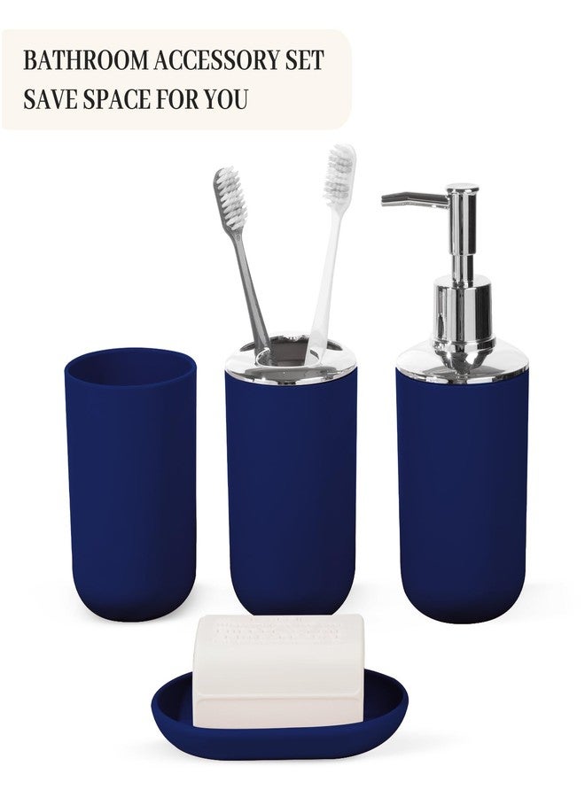 RRM Bathroom Accessory Set, 4 Pcs Plastic Bathroom Set Include Soap Dispenser, Soap Dish, Toothbrush Holder, Mousewash Cup, Modern Bahtroom Décor Set, Space Save for Bathroom (Blue) - Image 2