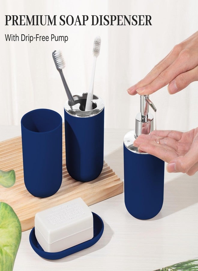 RRM Bathroom Accessory Set, 4 Pcs Plastic Bathroom Set Include Soap Dispenser, Soap Dish, Toothbrush Holder, Mousewash Cup, Modern Bahtroom Décor Set, Space Save for Bathroom (Blue) - Image 4