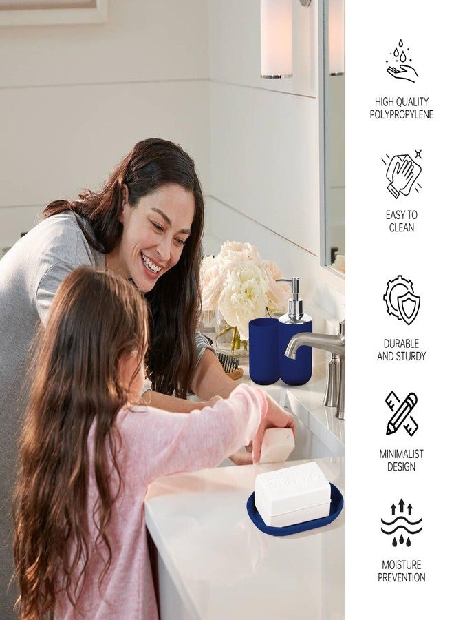 RRM Bathroom Accessory Set, 4 Pcs Plastic Bathroom Set Include Soap Dispenser, Soap Dish, Toothbrush Holder, Mousewash Cup, Modern Bahtroom Décor Set, Space Save for Bathroom (Blue) - Image 3