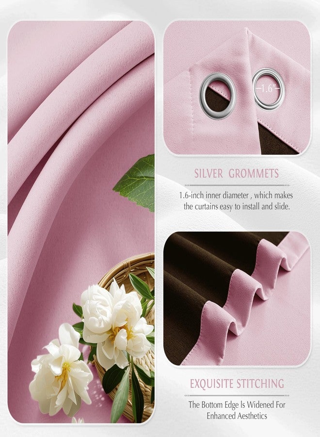 Beauoop Pink 100% Blackout Curtains 84 Inch Long 2 Panels for Bedroom Living Room Solid Room Darkening Thermal Insulated Soundproof Energy Saving Grommet Top Window Treatment Drapes, 52x84 2 Set - Image 3