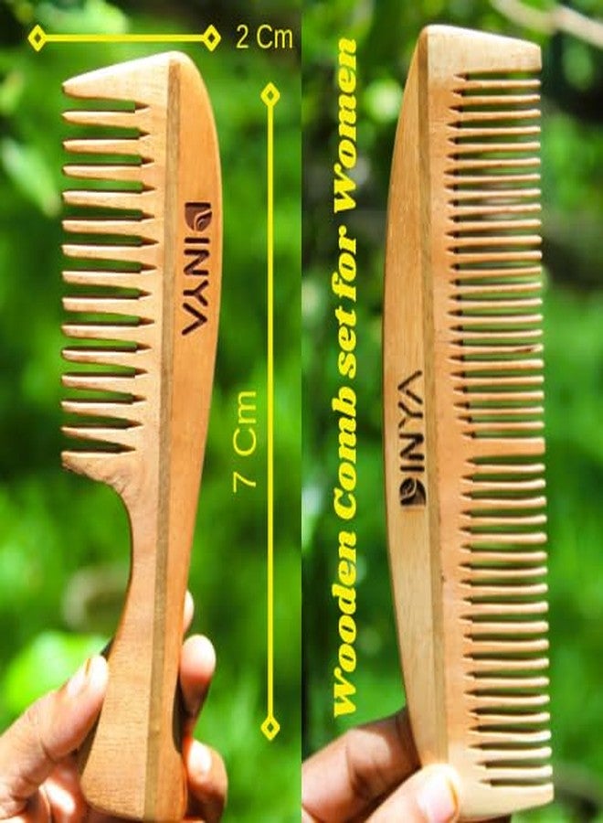 Dinya Moon and Wide Tooth Wooden Comb Set for Women's Hair Styling - Natural Wooden Comb Set of 2 | Wooden Comb for Hair Growth Women & Men - Image 2
